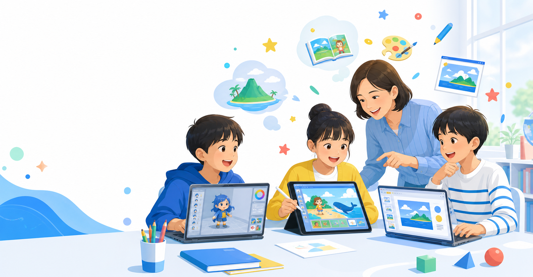 AIを使った作品づくりを楽しむ子どもたち